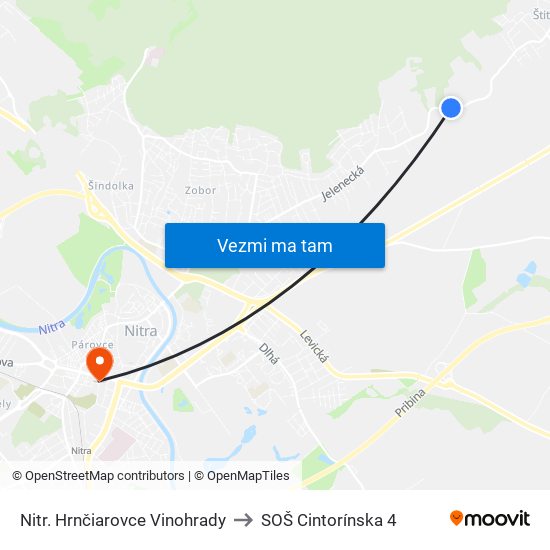 Nitr. Hrnčiarovce Vinohrady to SOŠ Cintorínska 4 map