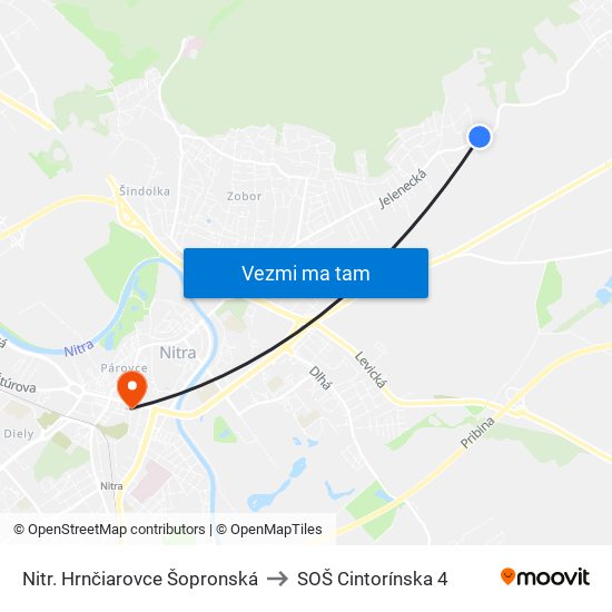 Nitr. Hrnčiarovce Šopronská to SOŠ Cintorínska 4 map