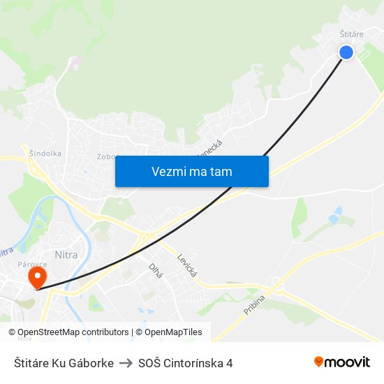 Štitáre Ku Gáborke to SOŠ Cintorínska 4 map