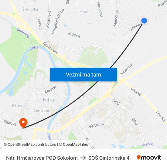 Nitr. Hrnčiarovce POD Sokolom to SOŠ Cintorínska 4 map