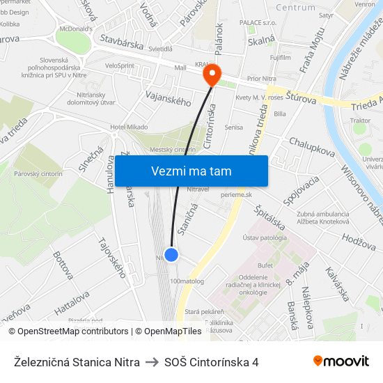 Železničná Stanica Nitra to SOŠ Cintorínska 4 map