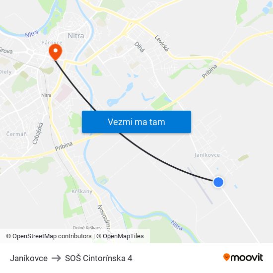 Janíkovce to SOŠ Cintorínska 4 map