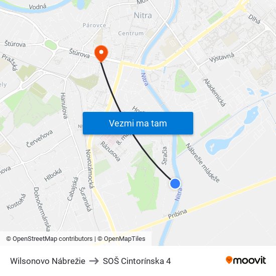 Wilsonovo Nábrežie to SOŠ Cintorínska 4 map