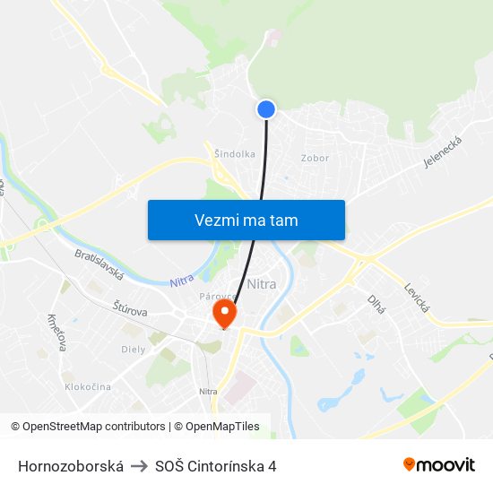 Hornozoborská to SOŠ Cintorínska 4 map