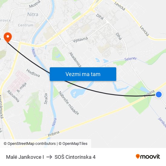 Malé Janíkovce I to SOŠ Cintorínska 4 map