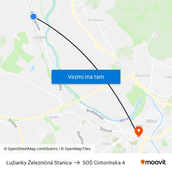 Lužianky Železničná Stanica to SOŠ Cintorínska 4 map