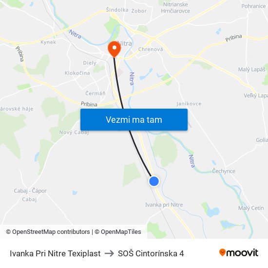 Ivanka Pri Nitre Texiplast to SOŠ Cintorínska 4 map