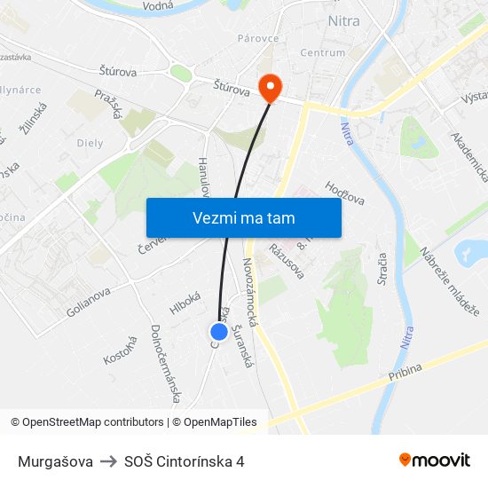 Murgašova to SOŠ Cintorínska 4 map