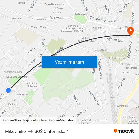 Mikovíniho to SOŠ Cintorínska 4 map