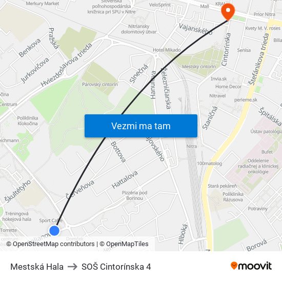 Mestská Hala to SOŠ Cintorínska 4 map