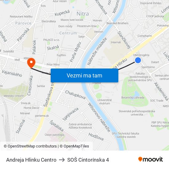 Andreja Hlinku Centro to SOŠ Cintorínska 4 map