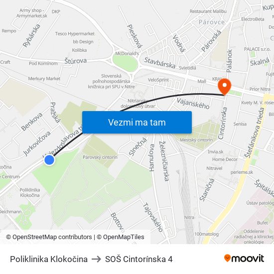 Poliklinika Klokočina to SOŠ Cintorínska 4 map