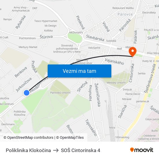 Poliklinika Klokočina to SOŠ Cintorínska 4 map