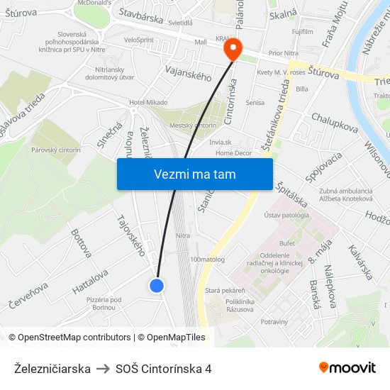 Železničiarska to SOŠ Cintorínska 4 map