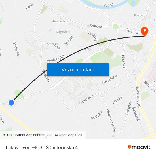 Lukov Dvor to SOŠ Cintorínska 4 map