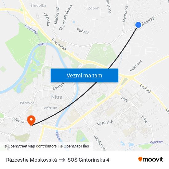 Rázcestie Moskovská to SOŠ Cintorínska 4 map