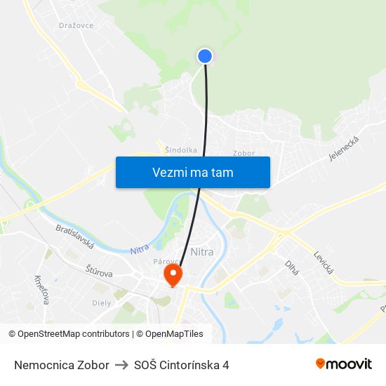 Nemocnica Zobor to SOŠ Cintorínska 4 map