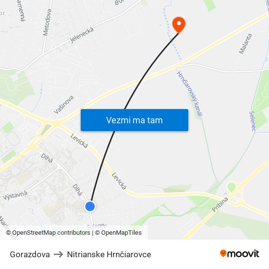 Gorazdova to Nitrianske Hrnčiarovce map