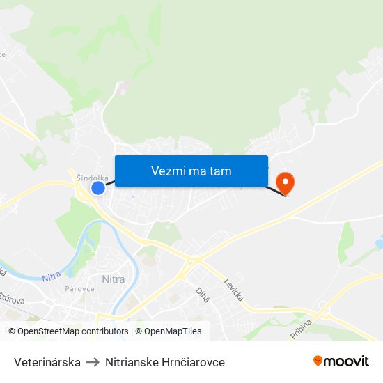 Veterinárska to Nitrianske Hrnčiarovce map