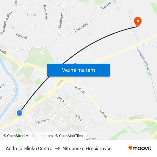 Andreja Hlinku Centro to Nitrianske Hrnčiarovce map