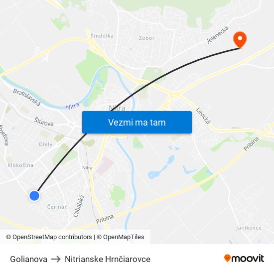 Golianova to Nitrianske Hrnčiarovce map