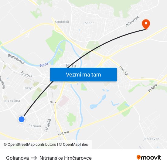 Golianova to Nitrianske Hrnčiarovce map