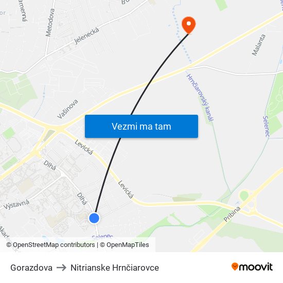 Gorazdova to Nitrianske Hrnčiarovce map