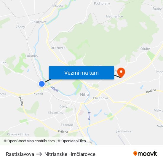 Rastislavova to Nitrianske Hrnčiarovce map