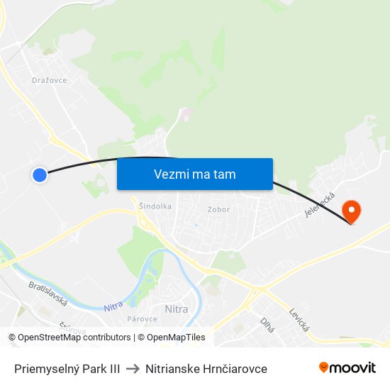 Priemyselný Park III to Nitrianske Hrnčiarovce map
