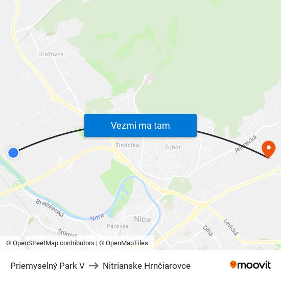 Priemyselný Park V to Nitrianske Hrnčiarovce map