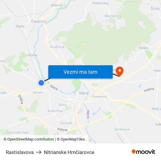Rastislavova to Nitrianske Hrnčiarovce map