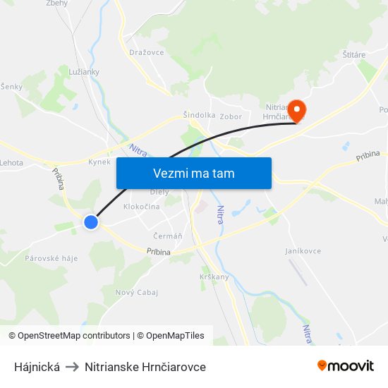 Hájnická to Nitrianske Hrnčiarovce map