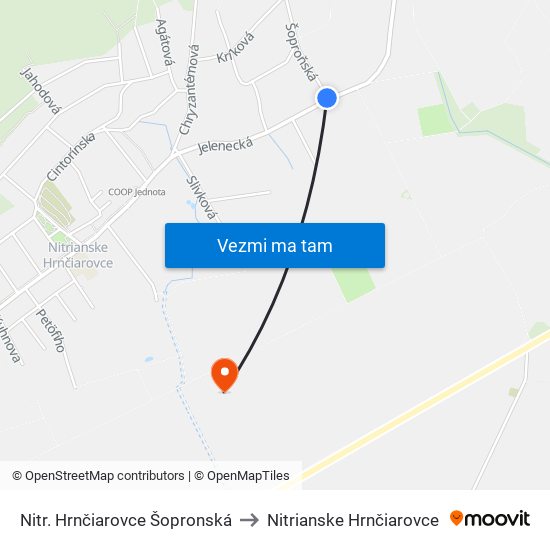 Nitr. Hrnčiarovce Šopronská to Nitrianske Hrnčiarovce map