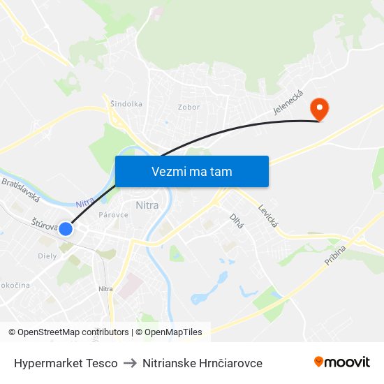 Hypermarket Tesco to Nitrianske Hrnčiarovce map