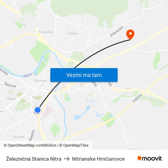 Železničná Stanica Nitra to Nitrianske Hrnčiarovce map