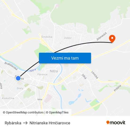 Rybárska to Nitrianske Hrnčiarovce map