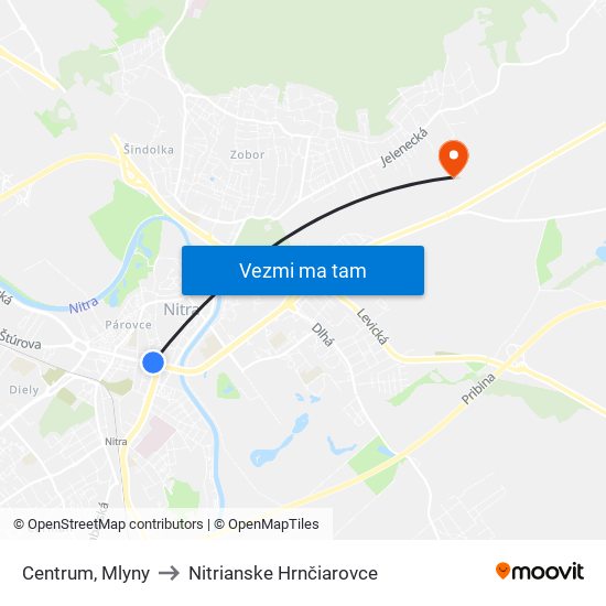 Centrum, Mlyny to Nitrianske Hrnčiarovce map