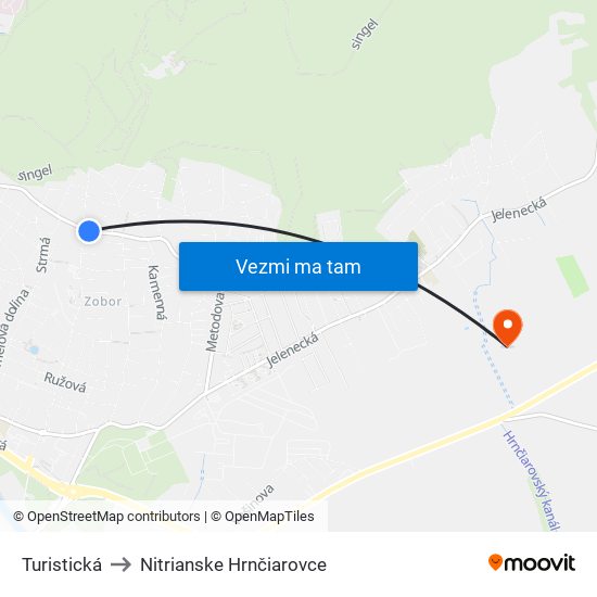 Turistická to Nitrianske Hrnčiarovce map