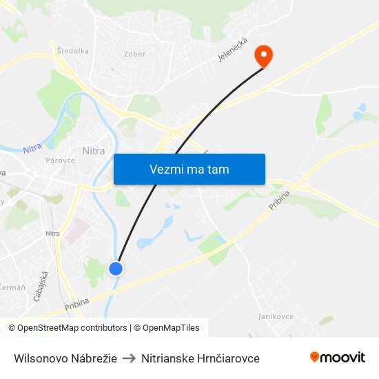 Wilsonovo Nábrežie to Nitrianske Hrnčiarovce map