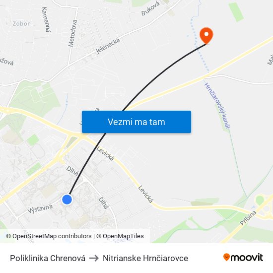 Poliklinika Chrenová to Nitrianske Hrnčiarovce map