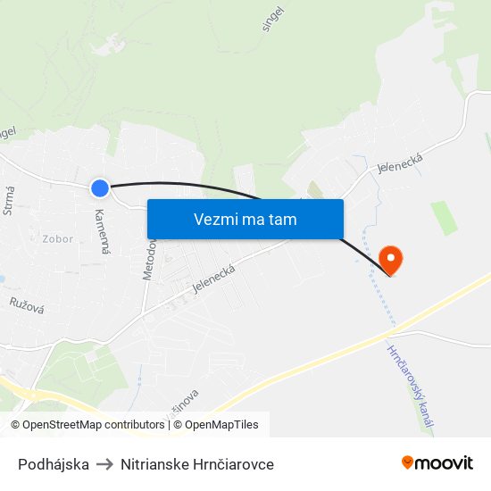 Podhájska to Nitrianske Hrnčiarovce map