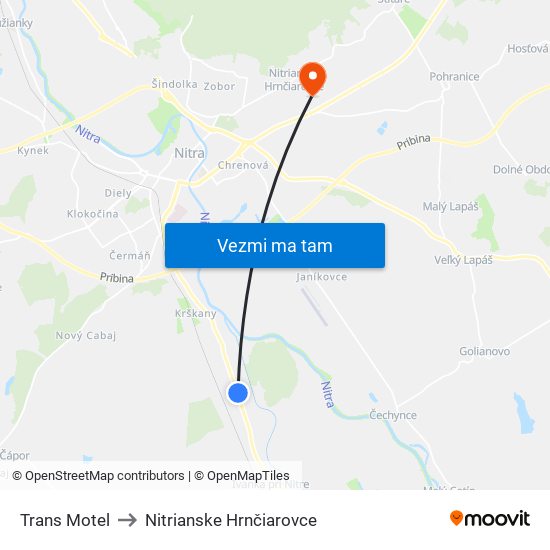 Trans Motel to Nitrianske Hrnčiarovce map