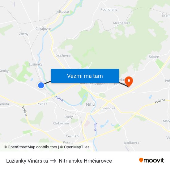 Lužianky Vinárska to Nitrianske Hrnčiarovce map