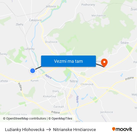 Lužianky Hlohovecká to Nitrianske Hrnčiarovce map