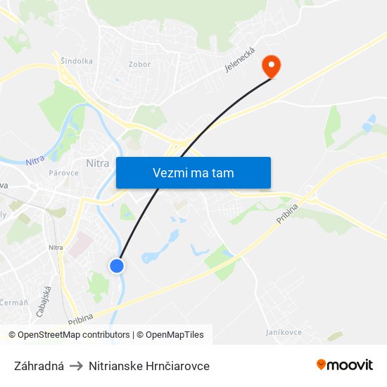 Záhradná to Nitrianske Hrnčiarovce map