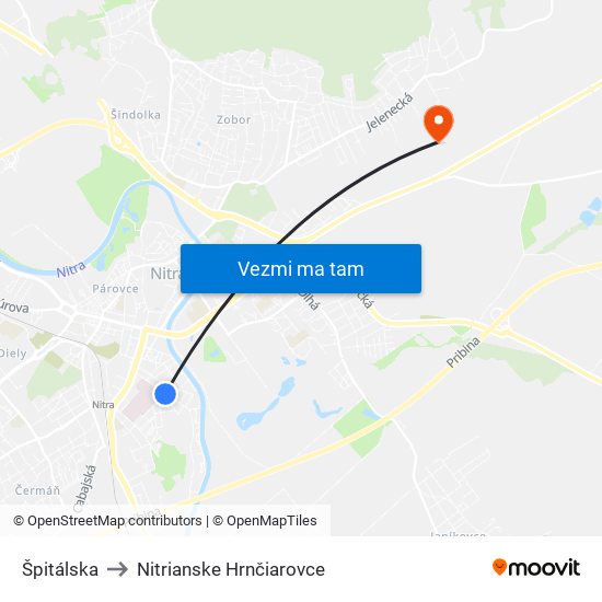 Špitálska to Nitrianske Hrnčiarovce map