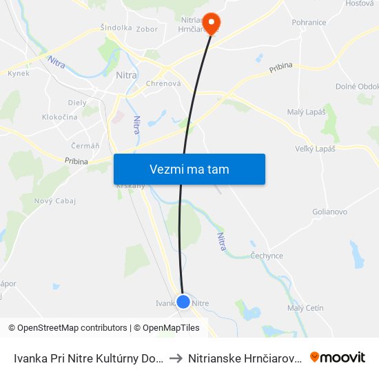 Ivanka Pri Nitre Kultúrny Dom to Nitrianske Hrnčiarovce map