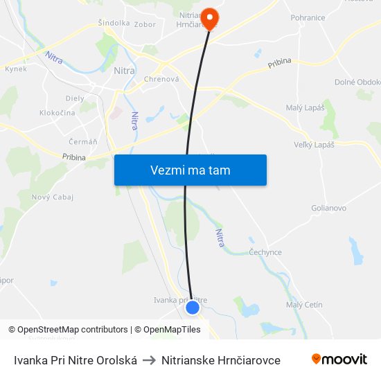 Ivanka Pri Nitre Orolská to Nitrianske Hrnčiarovce map