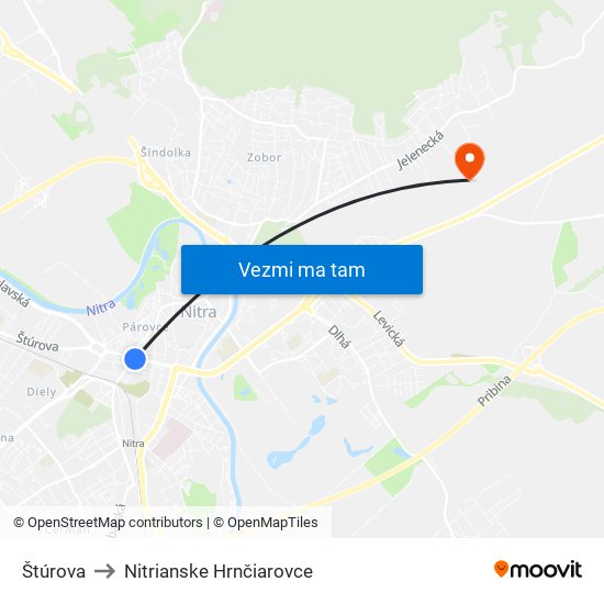 Štúrova to Nitrianske Hrnčiarovce map