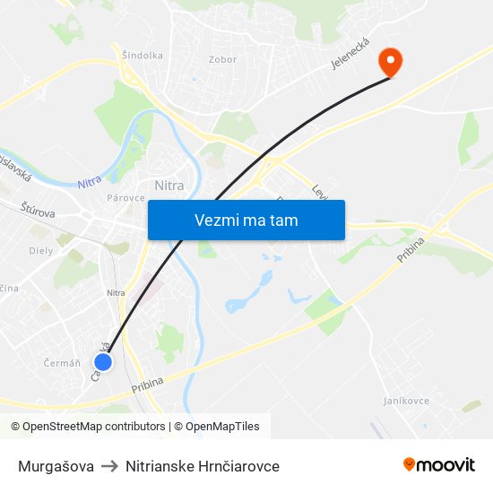 Murgašova to Nitrianske Hrnčiarovce map